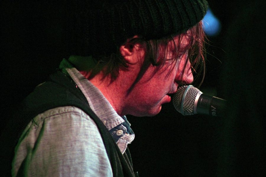 Benson Ramsey, vocalist and guitarist for the Pines, sings during their show April 1 at the Maintenance Shop. The Pines have a devoted following around the Midwest.