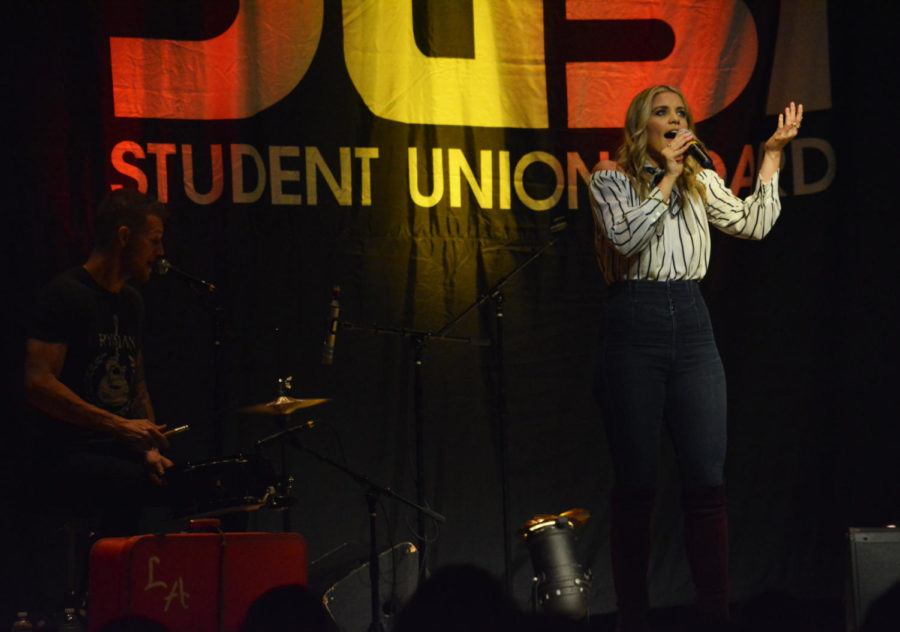 Lauren Alaina, American Idol season 10 runner-up and popular country singer, sings her own songs during Cyclone Voice in the Great Hall of the Memorial Union on Apr. 6.