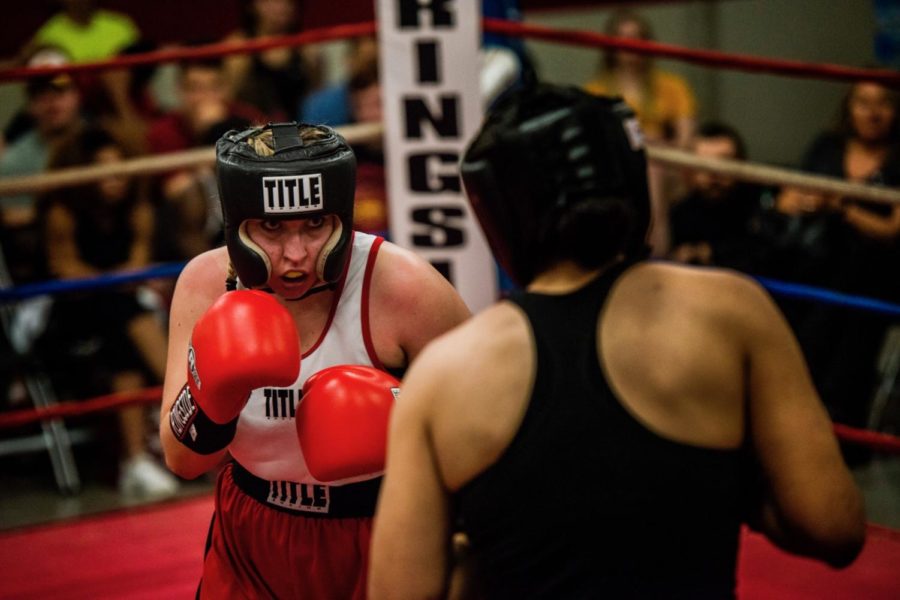 Camryn Linster competes in a bout. The Iowa State Boxing Club has seen its popularity rise in the past few years.