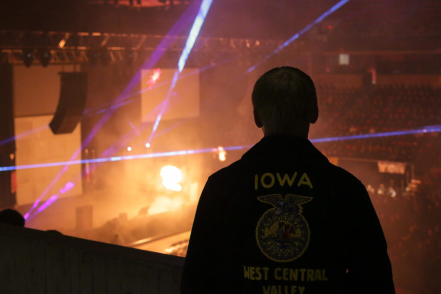 Matthew Clark, looks on at the opening of the 89th annual Iowa FFA Leadership Conference in Hilton Coliseum. 5,041 FFA members from 218 chapters were in attendance.