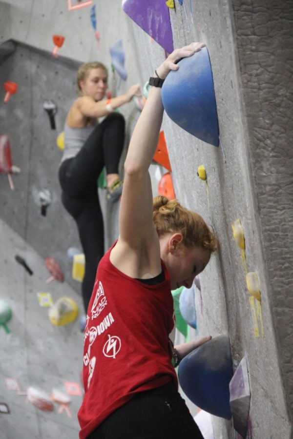 Climbing enthusiasts participate in the fifth annual Boulder Bash and Lied Recreation Center on April 8.