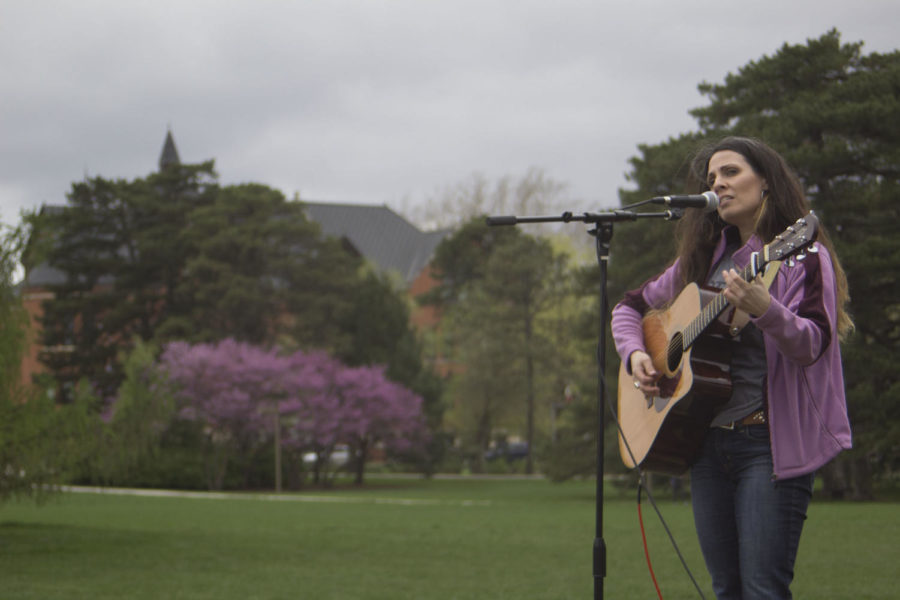 Jen Coppoc, a faculty member of the American Indian Studies Program, spoke and sang during the Feast on the First Amendment. Feast on the First Amendment was held on Central Campus on April 20 as a part of First Amendment Day.  
