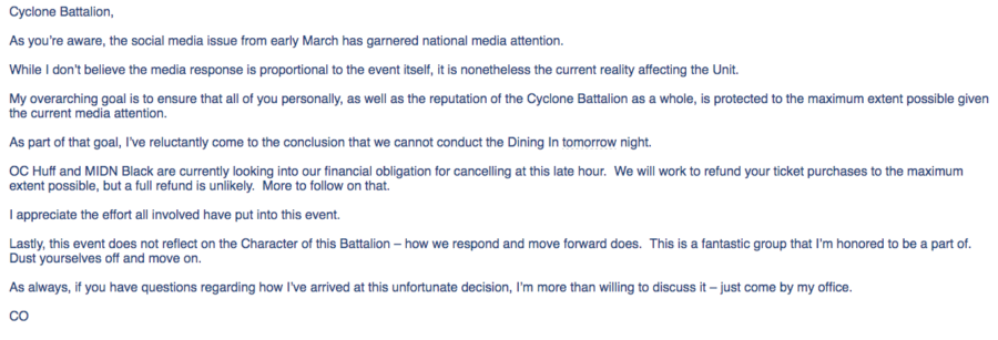 NROTC cancellation email