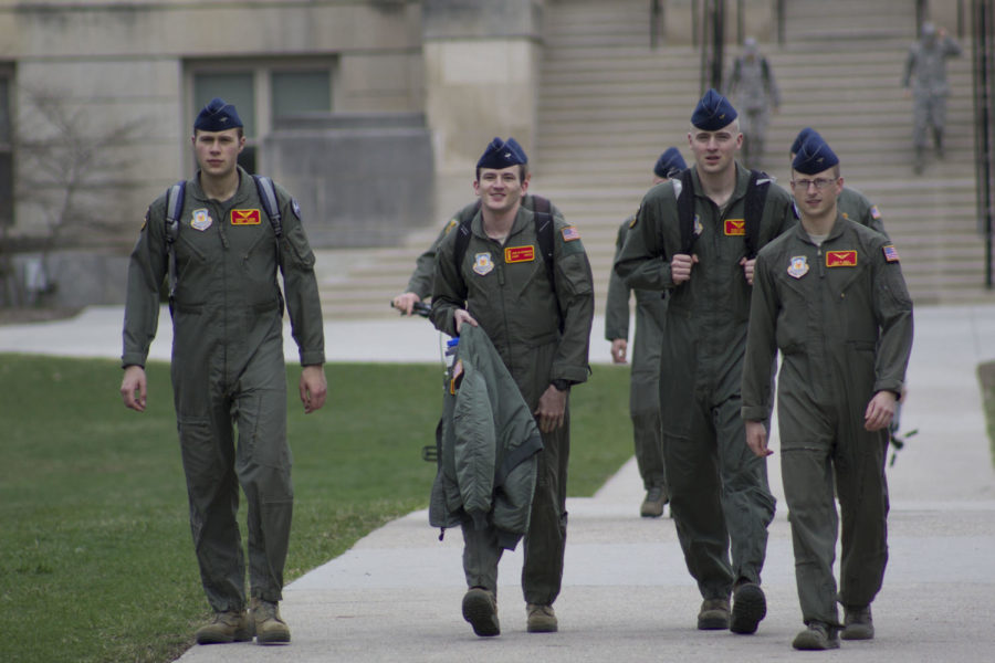 ROTC members came from Curtiss Hall and walked to Central Campus for Retreat. The Air Force ROTC secured and paid respect to the flag during Retreat on April 4. Retreat is part of the tradition Reveille and Retreat where the Air Force raises and lowers the flag to signify starting a new day and to also pay respect to the flag. 