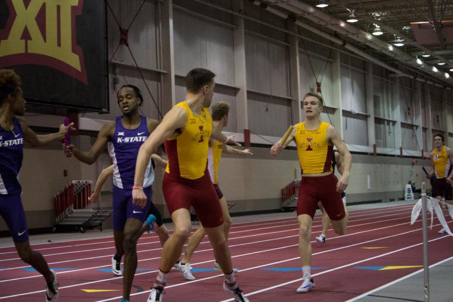 Derek Jones and Will Seeser competed in the 400-meter relay along with David Eldridge and Kyle Werning. They won their section during the Iowa State Classic on February 11 at the Lied Recreation Center.