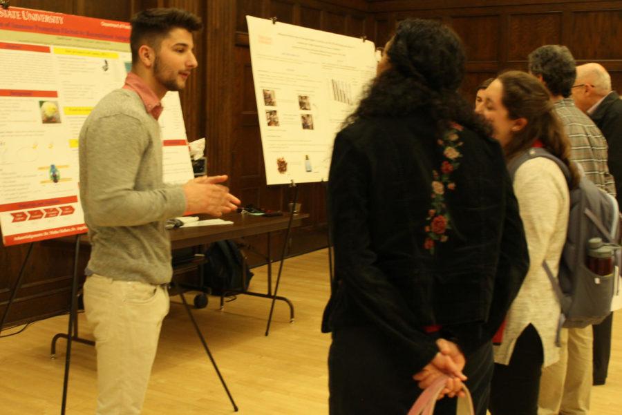 David Couri showcases his poster project. Honors students presented their research at the Spring Poster Presentation and Reception that was held in the Great Hall on April 26.  Most of the students presenting were Spring/Summer 2017 graduating Honors students.  