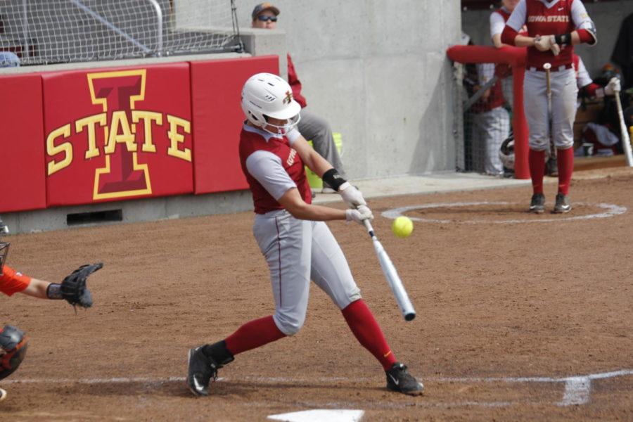 Iowa+State+freshman+Talyn+Lewis+takes+a+swing+at+a+pitch+against+Oklahoma+State+at+the+Cyclone+Sports+Complex.
