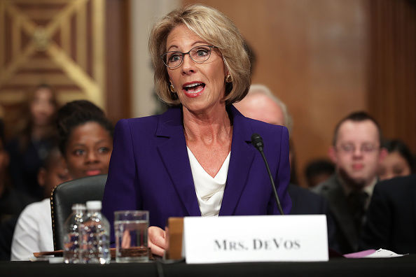 Betsy DeVos, President-elect Donald Trumps pick to be the next Secretary of Education, testifies during her confirmation hearing before the Senate Health, Education, Labor and Pensions Committee in the Dirksen Senate Office Building on Capitol Hill January 17, 2017 in Washington, DC. 