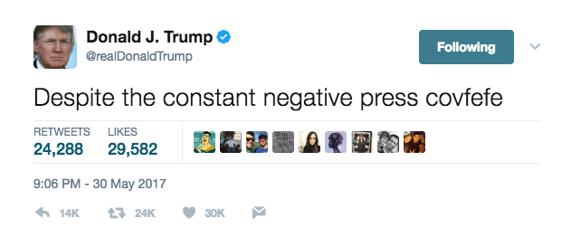 A typo accidentally tweeted out by President Trump.
