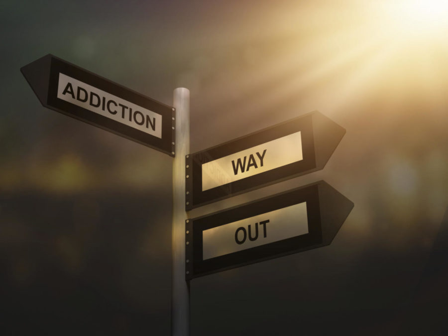 Addiction+way+out+problem+sign.+Prevention+and+cure+addiction+problem+concept.