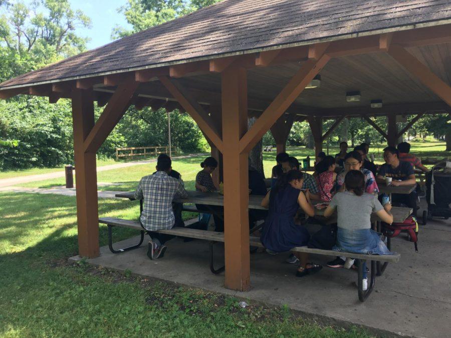 International students enjoyed a sunny afternoon at Brookside Park.