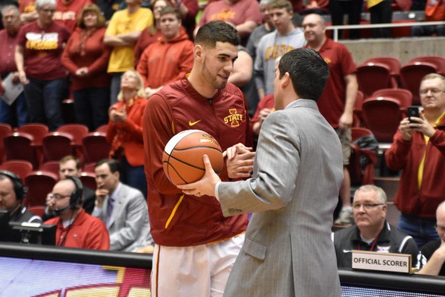 Senior forward Georges Niang was recognized for his senior year at the Kansas State game Feb. 27 at Hilton Coliseum. This was the teams second to last home game.