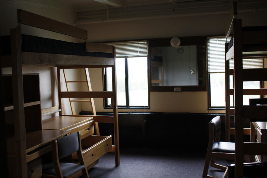 An empty dorm room on the eighth floor of Wallace Hall.