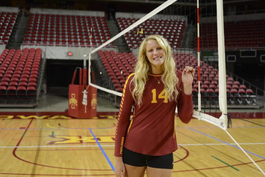 Iowa State junior Jess Schaben poses during volleyball media day on August 15.
