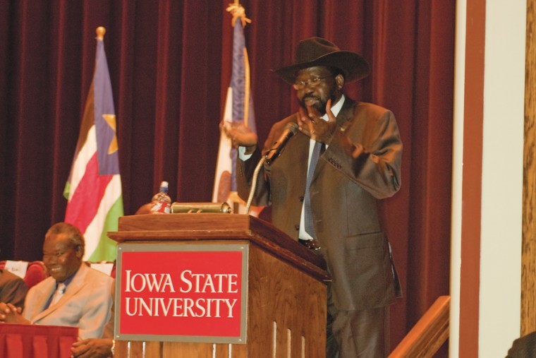 President of the Government of Southern Sudan General Salva Kiir Mayardit speaks Sept. 19, 2010 in the Great Hall of the Memorial Union.