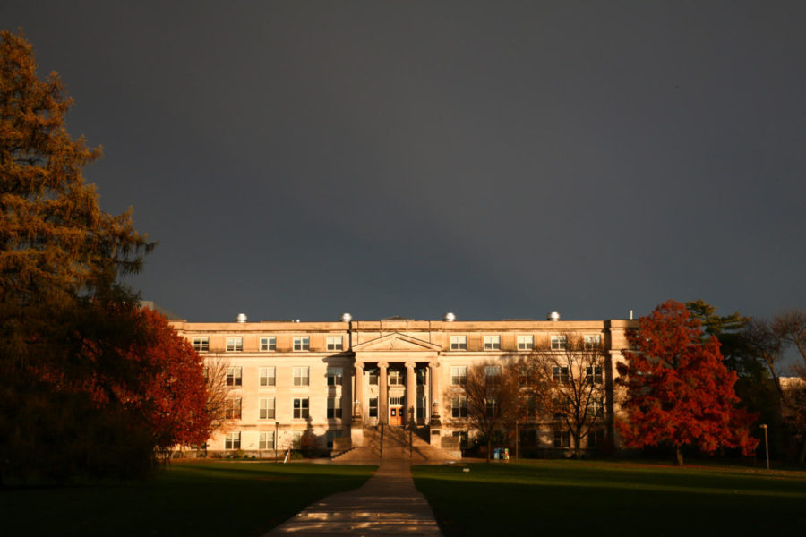 The sun shines on Curtiss Hall after a thunderstorm Nov. 11, 2015. Severe thunderstorms and tornados were reported across the state, with at least three confirmed tornados in Des Moines, Corning, and 5 miles east of Winterset. 