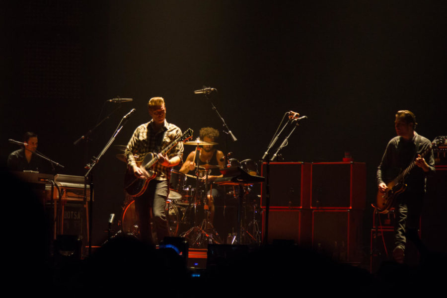 Queens of the Stone Age, from left to right: Dean Fertita, Josh Homme, Jon Theodore, and Michael Shuman.