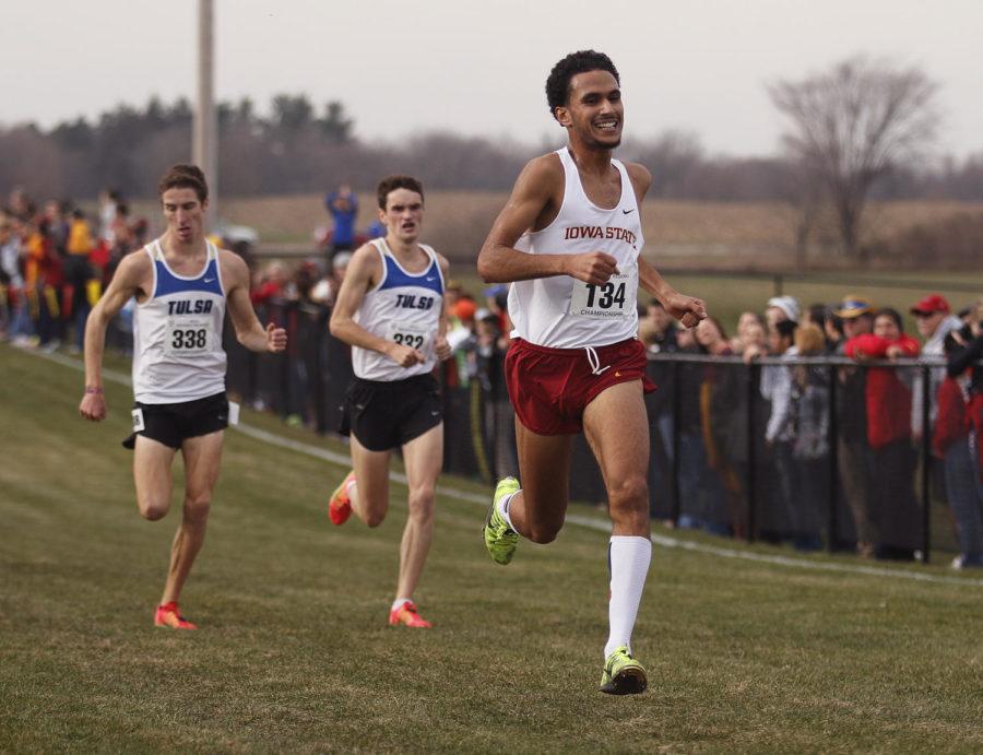 Senior%C2%A0Mohamed+Hrezi+smiles+as+he+nears+the+finish+line+during+the+regional+cross-country+meet+on+Friday%2C+Nov.+15%2C+in+Ames.%C2%A0Hrezi+finished+fourth+in+the+men%E2%80%99s+10K+race%2C+earning+himself+a+trip+to+the+national+meet%C2%A0on+Nov.+23+in+Terre+Haute%2C+Ind.