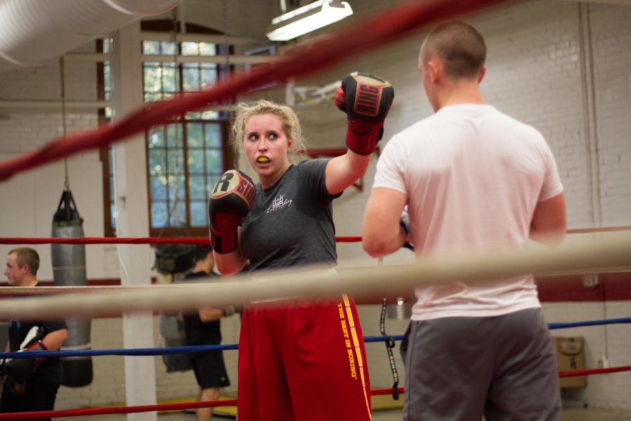 Camryn Linster practices during Iowa State boxing club practice on Sept. 7.