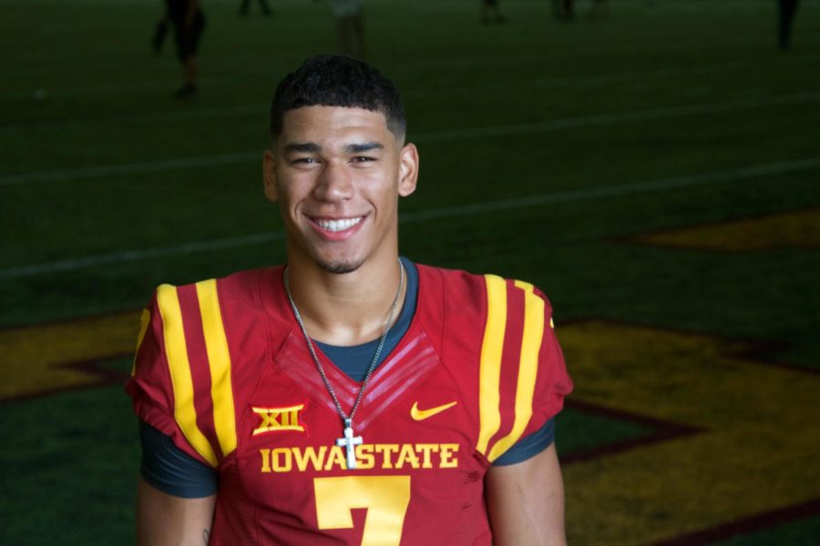 Allen Lazard poses during football media day in the Bergstrom Football Complex on Aug. 3. 