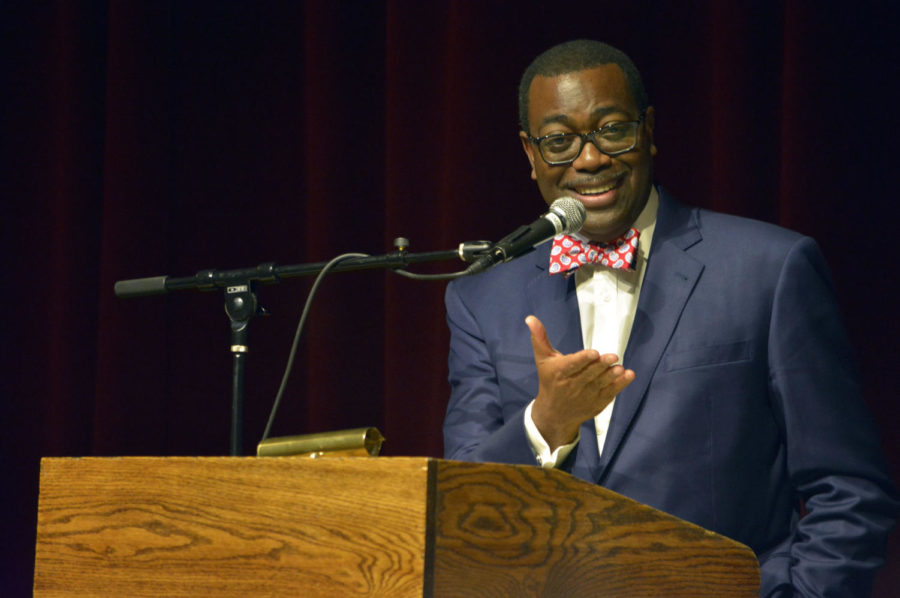 Akinwumi Adesina, president of the African Development Bank and Nigerias former Minister of Agriculture, spoke during the Norman Borlaug Lecture as the 2017 World Food Prize Laureate to a crowded Great Hall at the Memorial Union on Oct. 16. Agricultures the coolest profession in the firm, Adesina said.