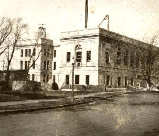 Parks Library, previously the Iowa State Library, pictured under construction in 1925 from the southeast.