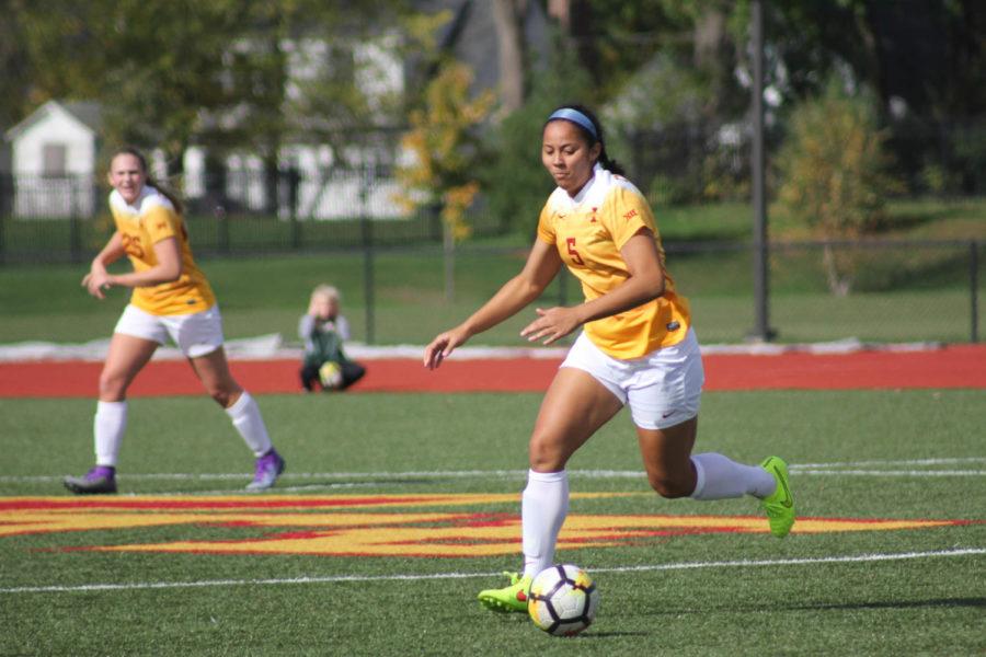 Senior Brianna Johnson defending the Cyclones during their game against Texas Tech on October 22nd.