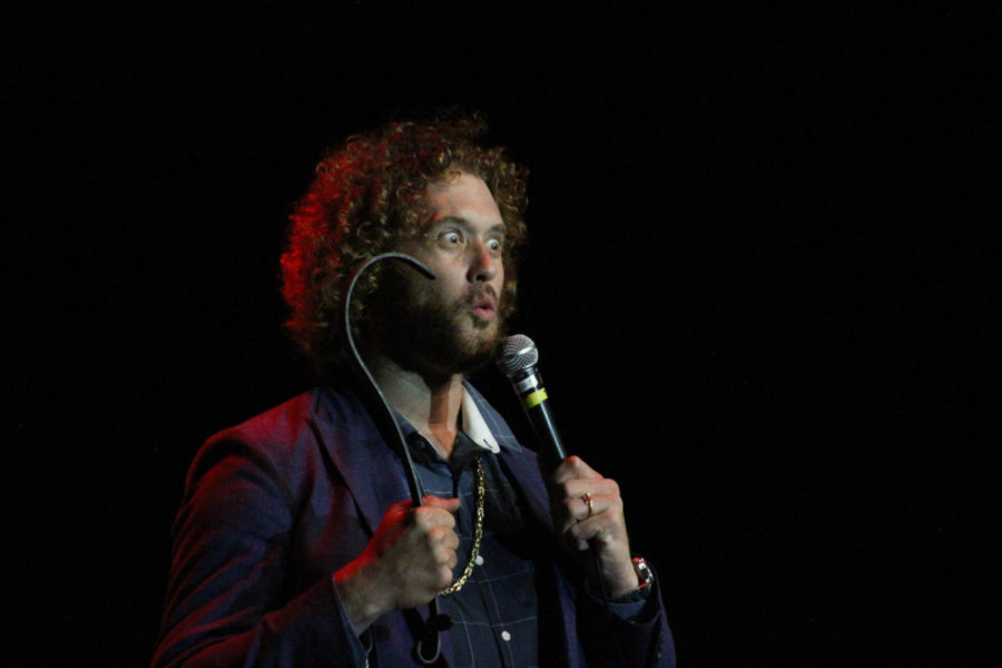 Actor and comedian T.J. Miller entertaining his audience on Friday, October 6th at the Memorial Union. 