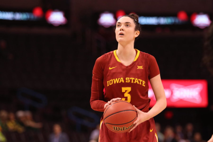 Iowa State junior Emily Durr shoots a free throw against Kansas State. Durr would score a team high 21 points in the loss in the Big 12 tournament.