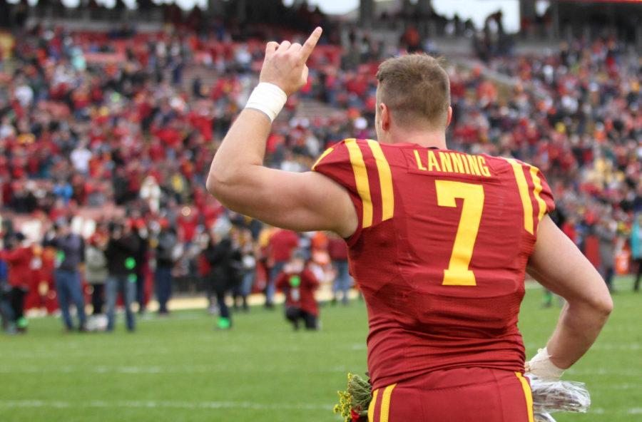 Joel Lanning takes the field for senior day before a game against Oklahoma State on Nov. 11, 2017 at Jack Trice Stadium.