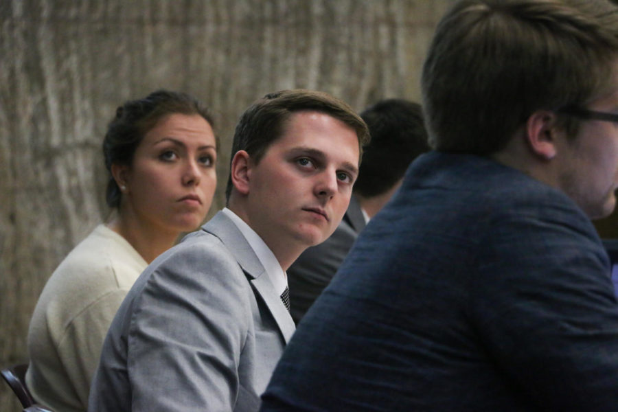 Student Government Vice President Cody Smith listens to a presentation on Wednesday, Oct. 4, 2017.