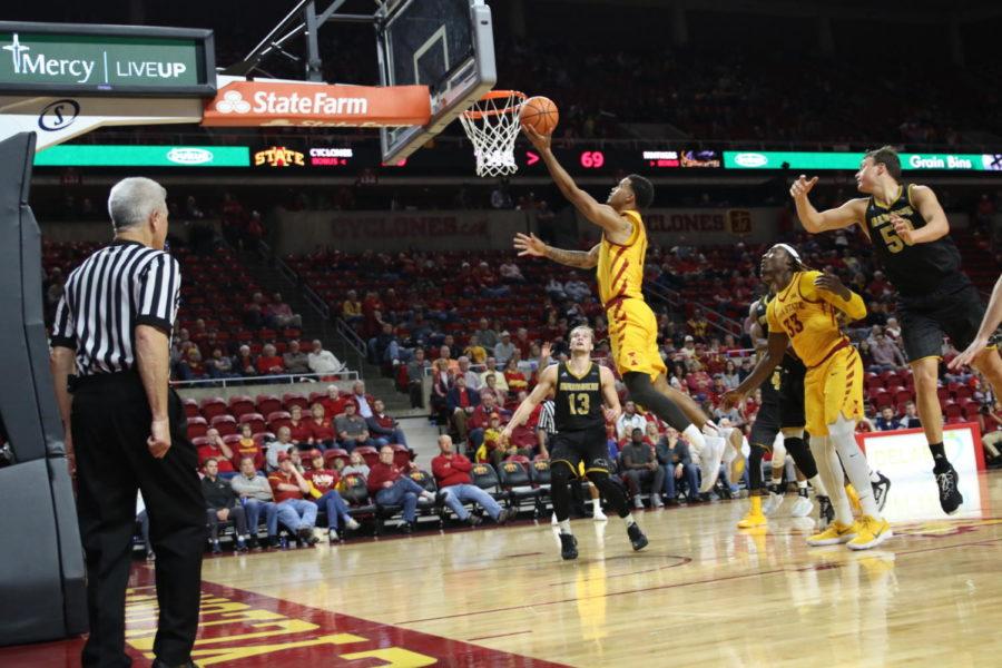 Iowa State junior Nick Weiler-Babb lays the ball in late in the game against Milwaukee. Weiler-Babb scored 11 points in the loss for the Cyclones.