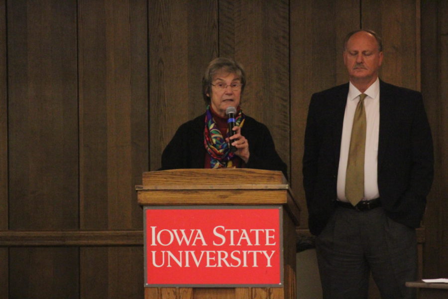 Mayor Ann Campbell speaking to Iowa State University Student Government about student housing at the Memorial Union on Nov. 29. 