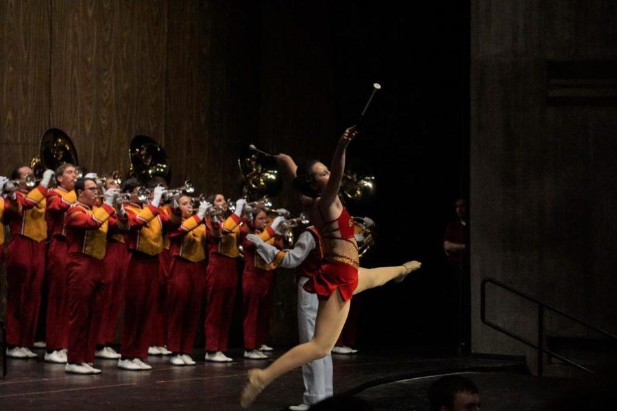 During the set of songs the Iowa State Marching Band performed, Maren McGuire executed her performance as well as the Marching Band did.