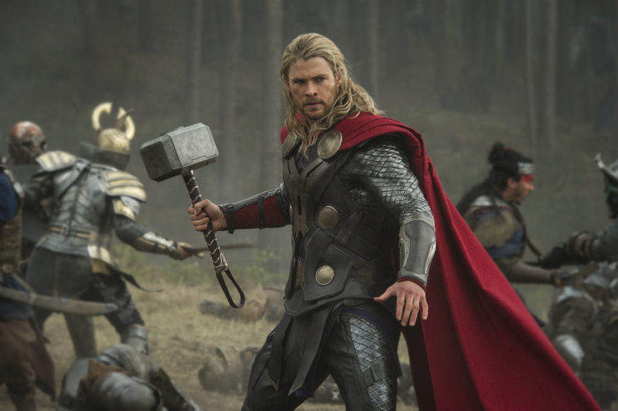 Thor in battle, from Thor: The Dark World.