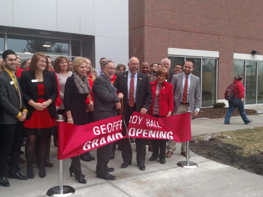 President+Steven+Leath+and+President+Emeritus+Gregory+Geoffroy+cut+the+ribbon+at+the+grand+opening+of+Geoffroy+Residence+Hall+Jan.+18%2C+2017.%C2%A0