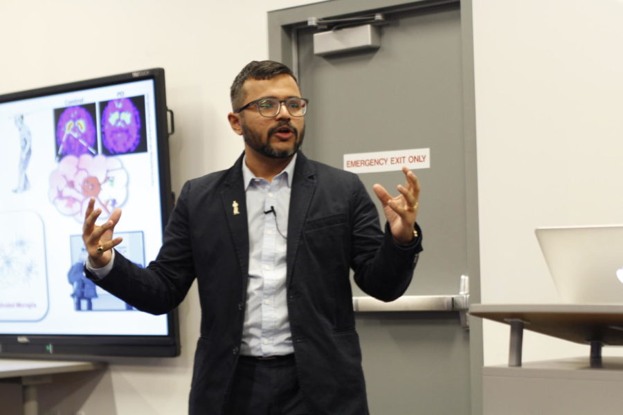 Graduate and Professional Student Senate President, Vivek Lawana, presenting his research at 3 minute thesis competition on Nov. 6.
