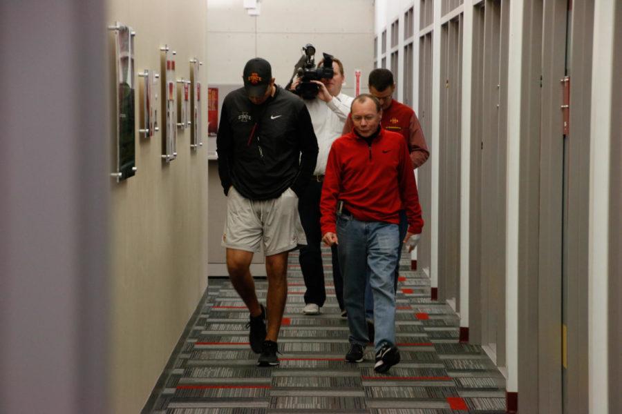 Iowa State football head coach Matt Campbell walks into Jamie Pollards office to accept the Cyclones bid to attend the AutoZone Liberty Bowl in Memphis, Tennessee. The Cyclones will face off against the Memphis Tigers on Saturday, December 30 at 11:30 a.m.