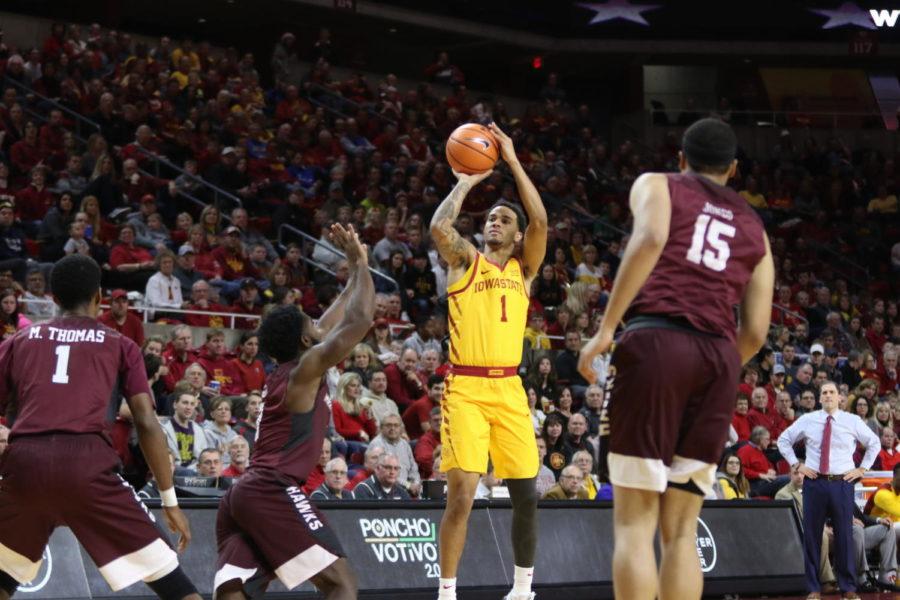 Iowa State junior Nick Weiler-Babb takes a three point shot during the first half against Maryland Eastern Shore.