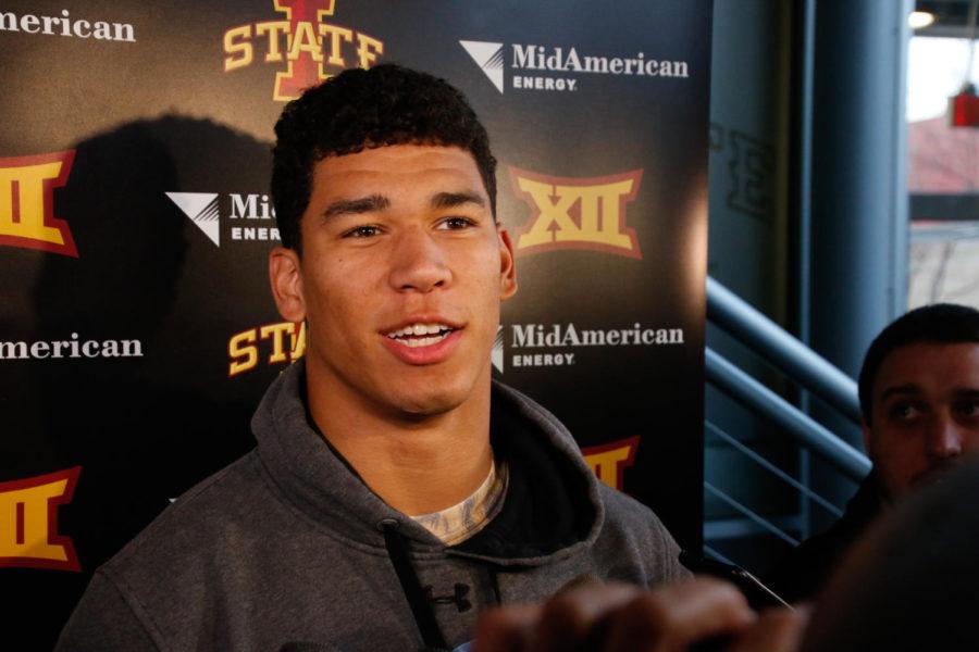 Iowa State wide receiver Allen Lazard smiles during an interview after it was announced that Iowa State would play Memphis in the AutoZone Liberty Bowl. Kickoff from Memphis, Tennessee is slated for Saturday, December 30 at 11:30 a.m.