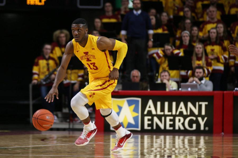 ISU freshman Jakolby Long drives the ball down the court during the game against Savannah State Nov. 11. The Cyclones would go on to defeat the Tigers 113-71. 