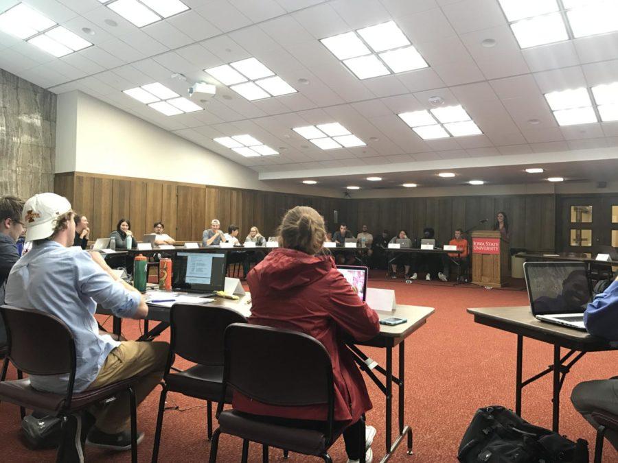 Monica Pietig stands at the podium during Wednesday evening's Student Government meeting before being confirmed as Supreme Court Chief Justice. 