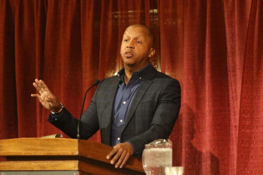 Bryan Stevenson, founder and Executive Director of the Equal Justice Initiative, speaks about racial inequalities in the United States. Over a thousand were in attendance for the talk.