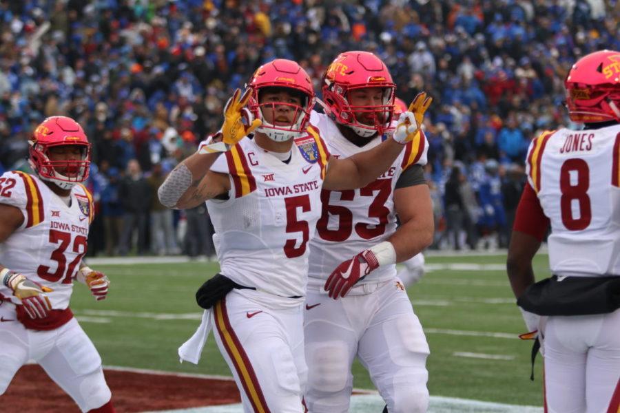 Former+Iowa+State+senior+Allen+Lazard+celebrates+after+a+touchdown+catch+in+the+second+half+against+Memphis+on+Dec.+30%2C+2017.+Lazard+was+named+the+MVP+of+the+AutoZone+Liberty+Bowl.