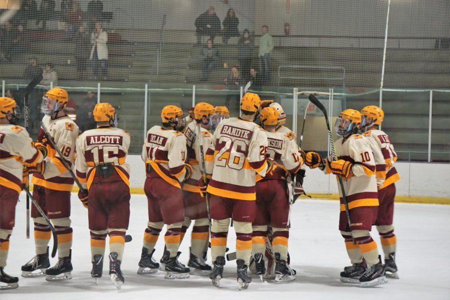 Iowa State players congratulate each other at the end of a 1-0 win against Rob Morris on January 19th.