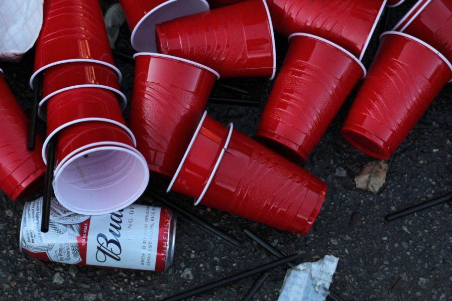 Red Solo cups outside of the bars on Welch Avenue.