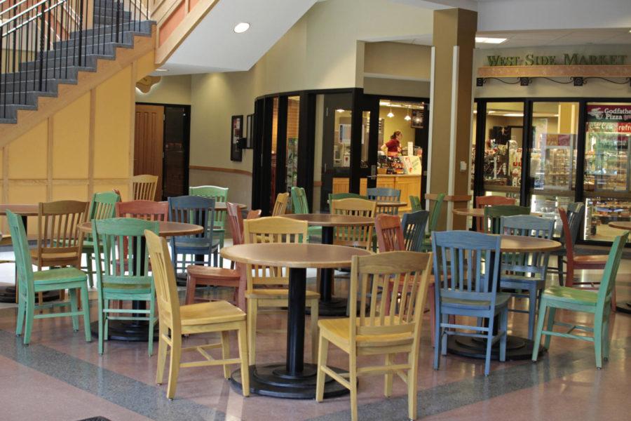 Ground floor of the Union Drive Community Center. This seating area, located right outside of West Side Market and Clydes and just downstairs from the Union Drive Marketplace, is normally filled with students around lunchtime. During the summer, business for both West Side Market and Union Drive Marketplace slows to a crawl.
