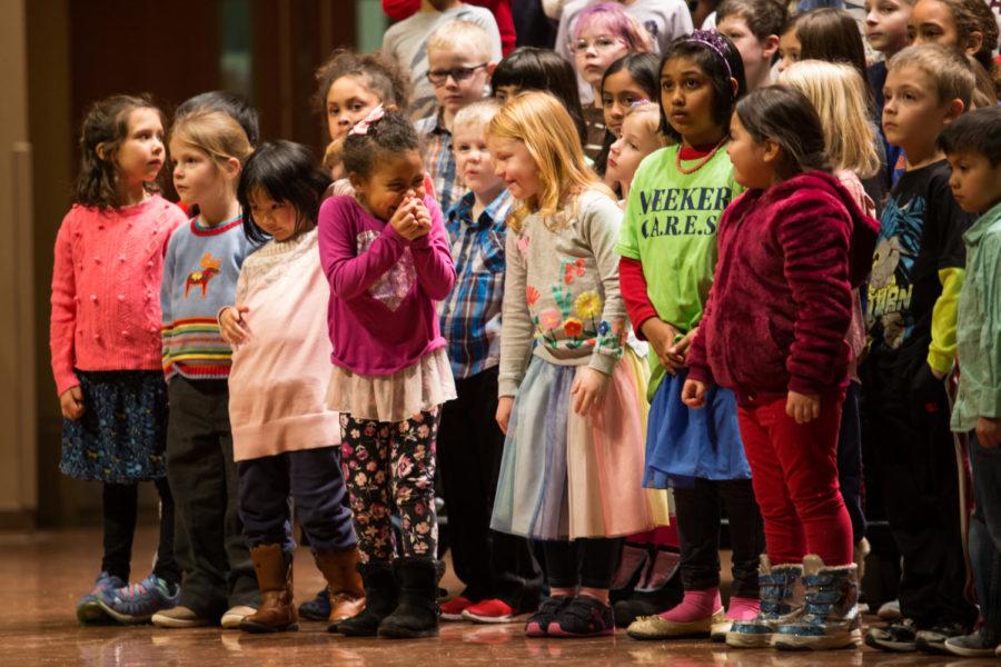 Meeker Elementary students sing "Martin Luther King" and "We are the People of the 21st Century" during the Martin Luther King, Jr. Day Ames/Story Country Community Celebration at the Ames Middle School on Jan. 15. 