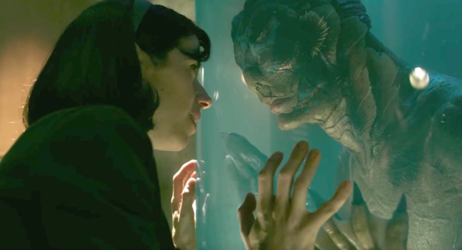 Elisa Esposito, played by Sally Hawkins, shares a moment with the amphibian man in The Shape of Water.