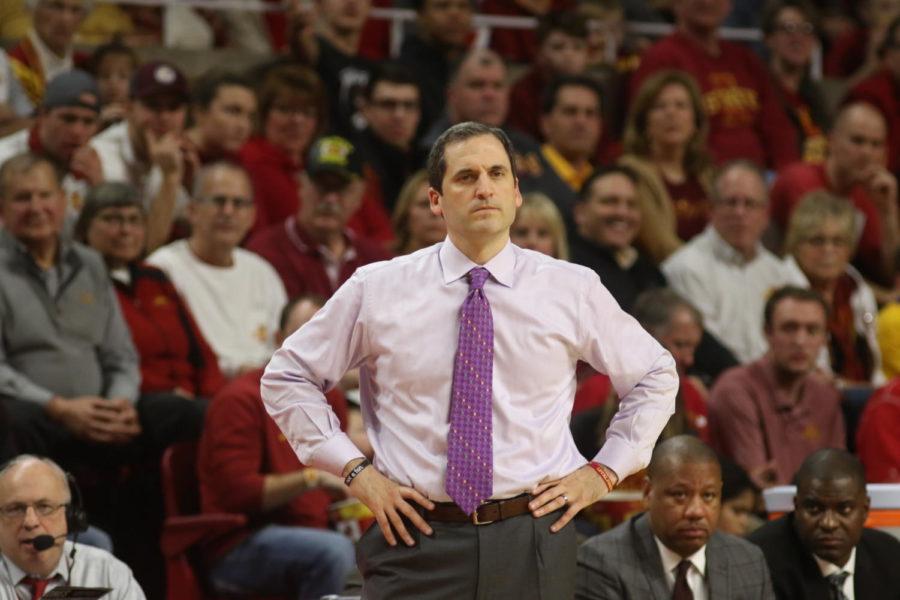 Iowa State head coach Steve Prohm looks on as Tennessee shoots free throws during the Cyclones' 68-45 loss.